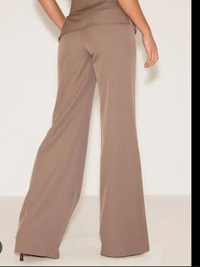 Pretty Little Thing Tall Mushroom Mid Rise Tailored Wide Leg Trousers Sz 4 T New